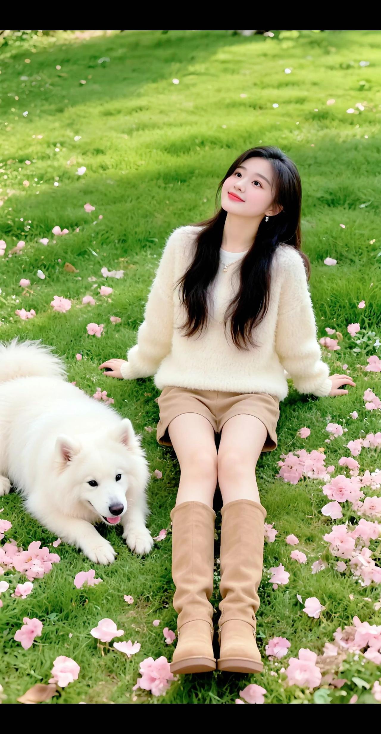 草坪小姐姐狗狗与美女