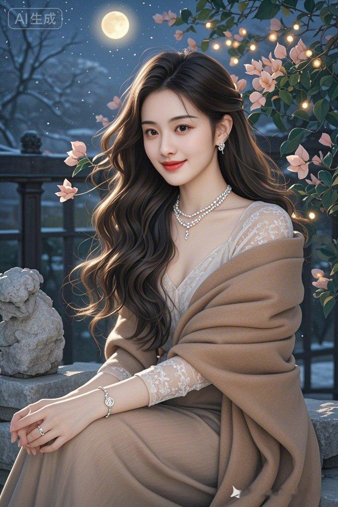 月光下的优雅女子，温柔如水，美得令人窒息。