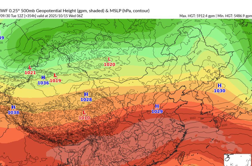 根据今天的数值预报来看，10月15日我国南方大部分地区高空还是有副热带高压，哦