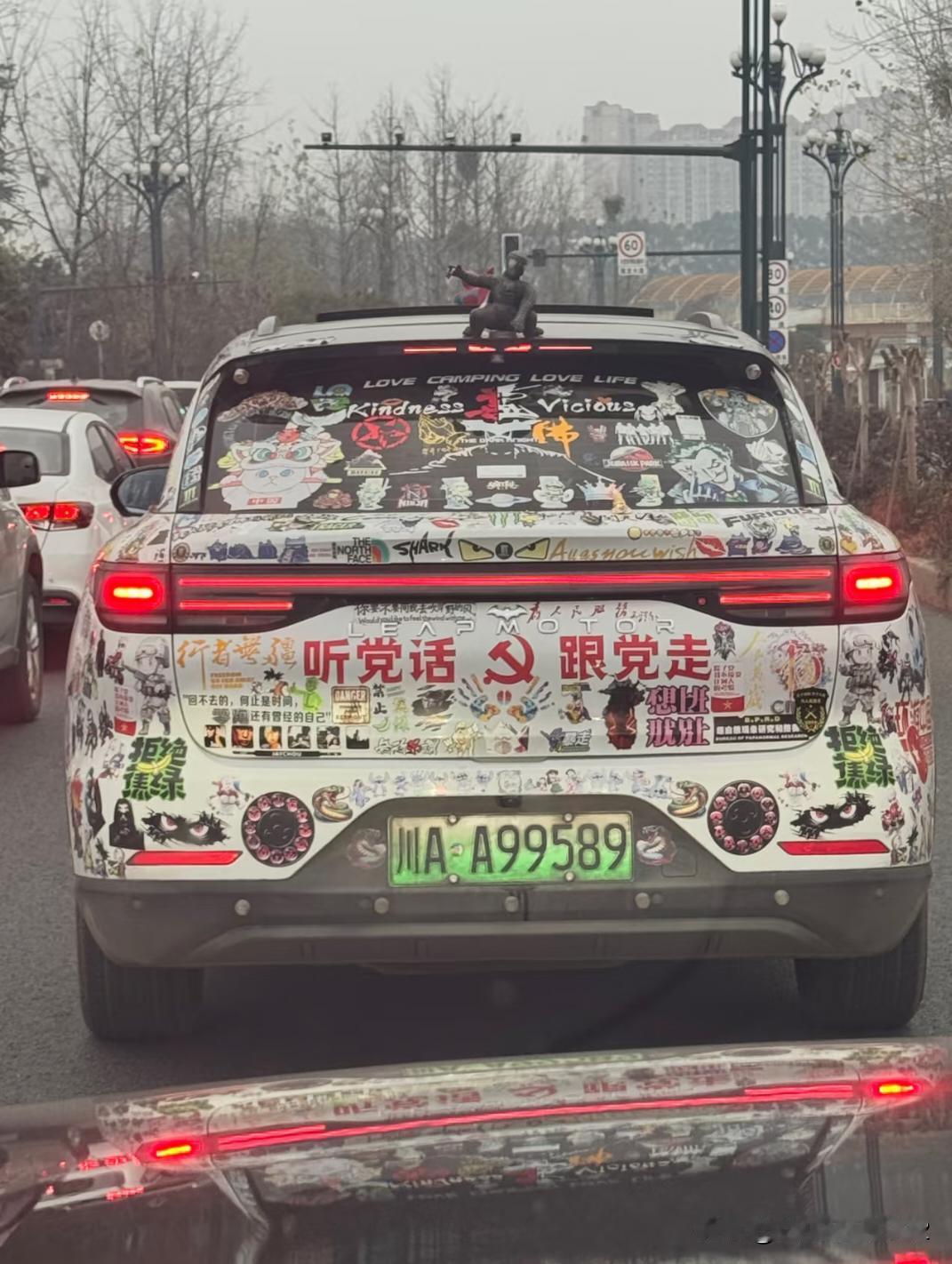 这贴的面积肯定要重新办行驶证，混乱中又不失秩序感，这就是生活的本质吧？太痛的车了