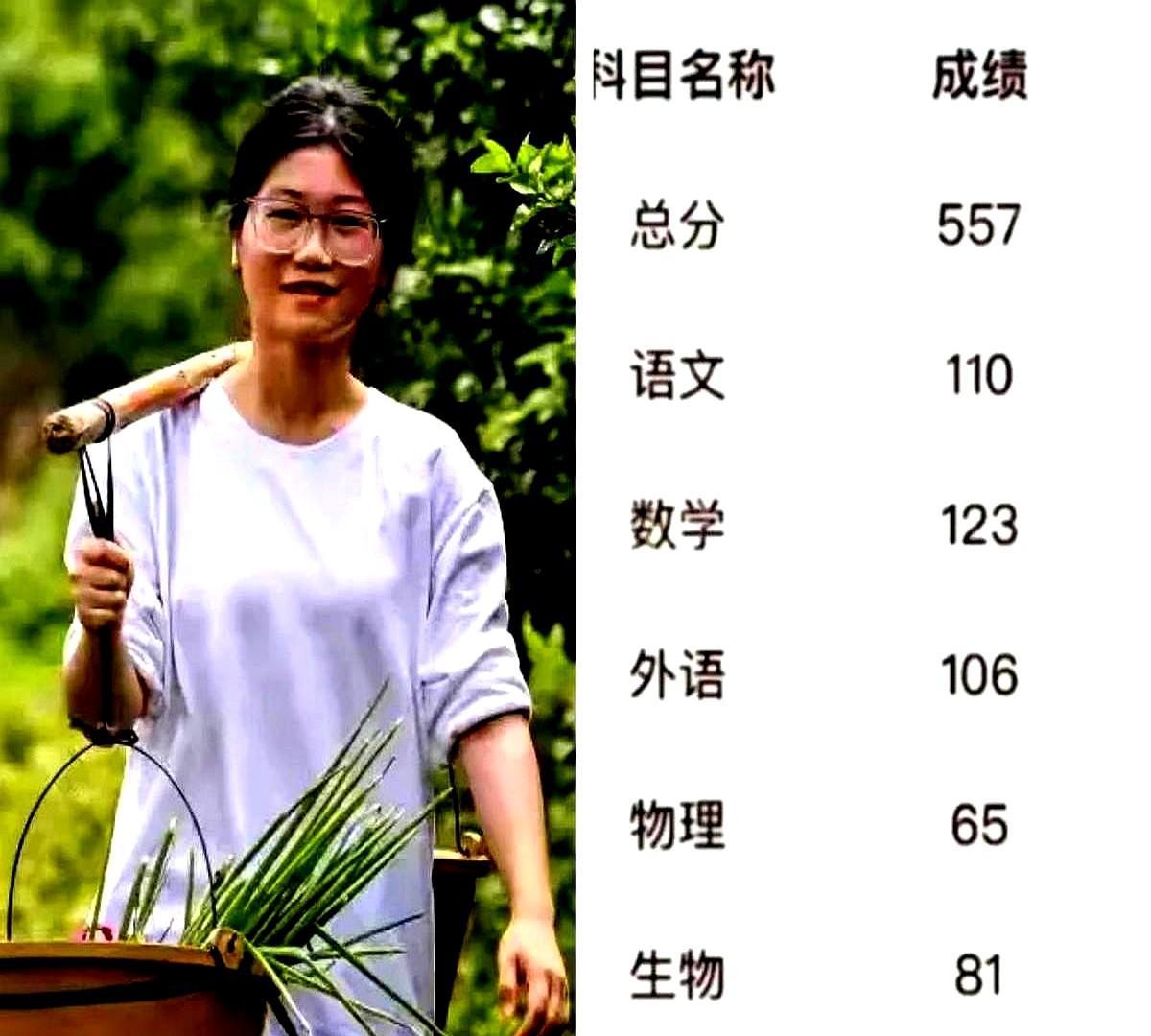 错了错了错了……扁担女孩的真实分数不是575也不是527，班主任早就说过她成绩
