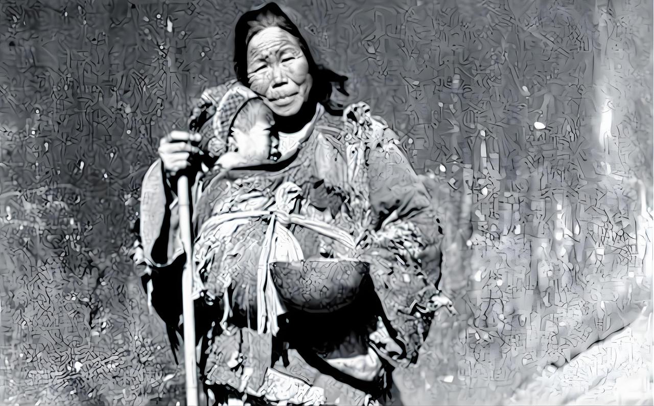 1949年，湖南平江。一位衣衫褴褛、面黄肌瘦的村妇，拉着一个同样瘦小的男孩，出现