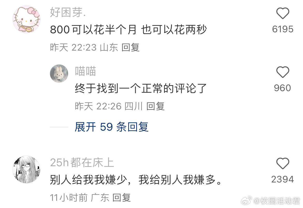 大家对800块钱的概念是多少？​​​