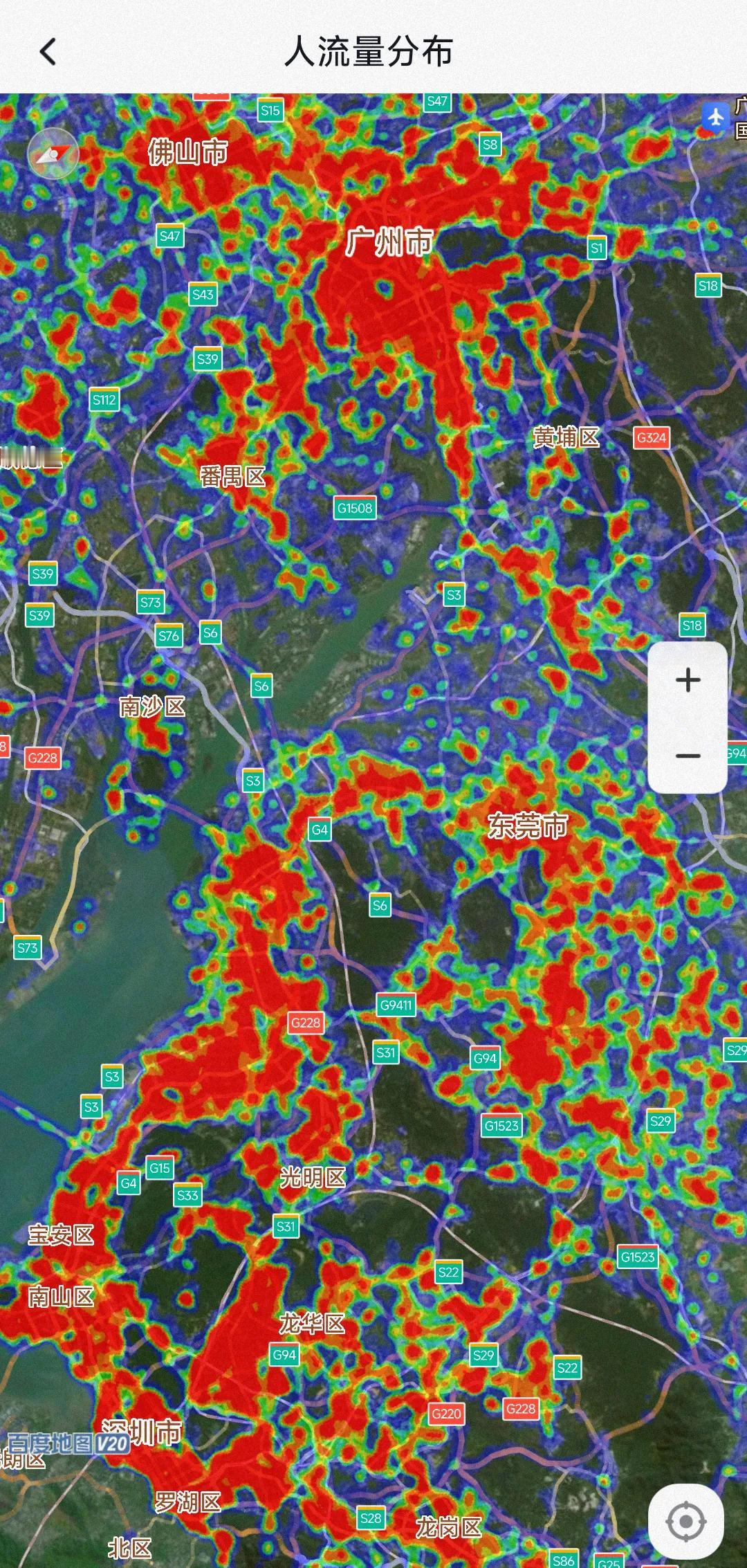看来五一假期最火爆的城市不是北京、上海，而是广州、深圳，即便晚上9点这两座城市依