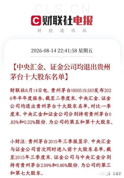 汇金，证金都掉出了茅台的前十大股东，看来白酒板块是真的不受欢迎了一季度的时候：