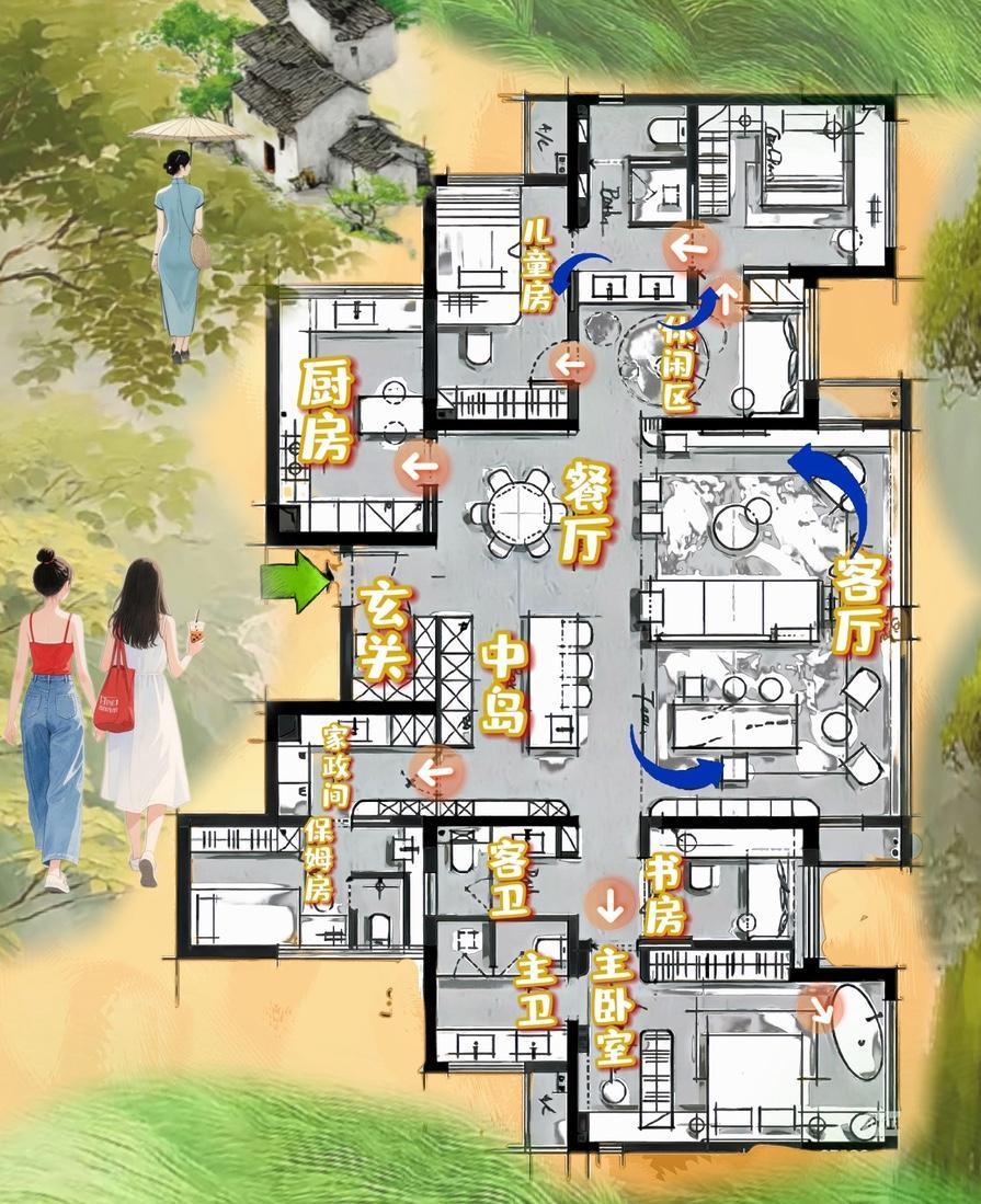 早不是掉渣渣的清水房，而是能扛住一家四口生活的亲子宅，208㎡那个绝妙的大平层，