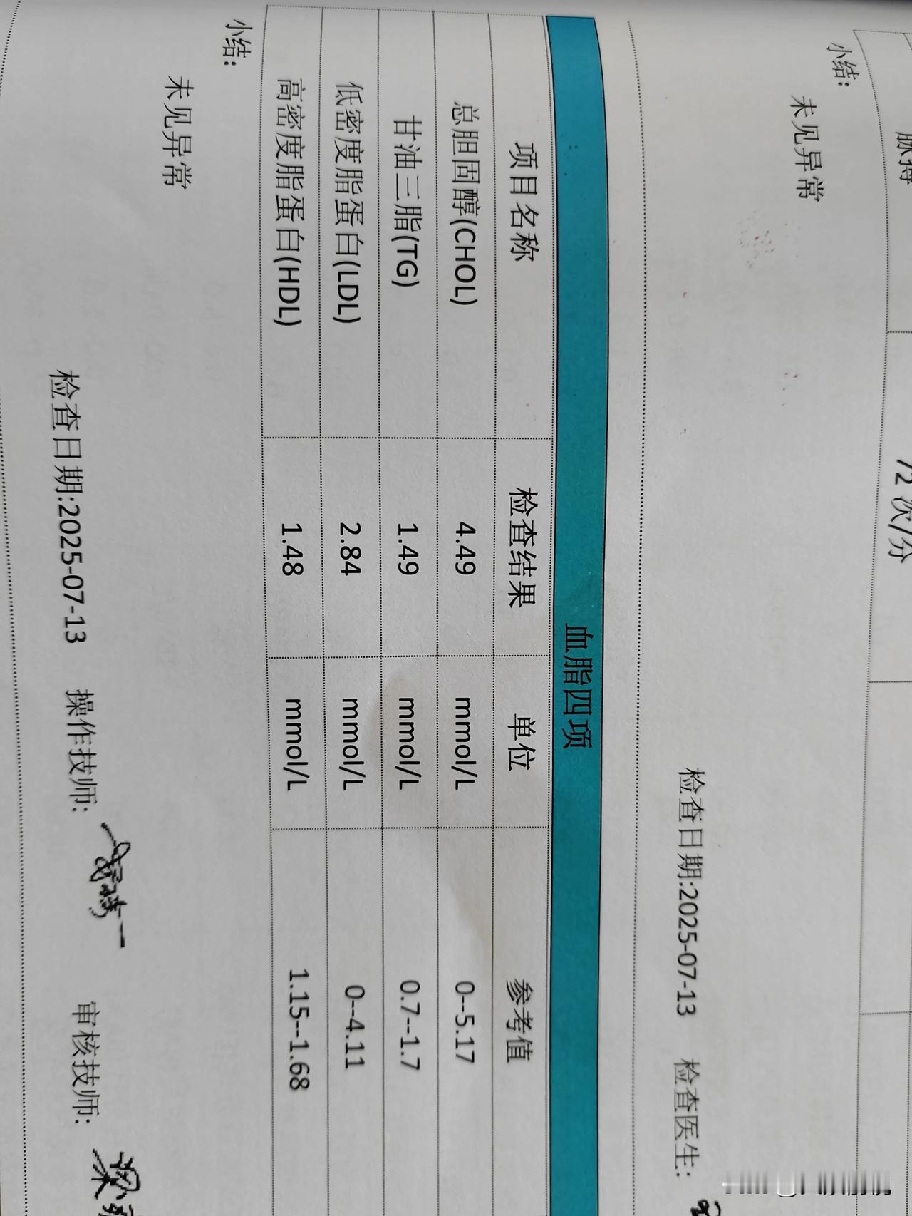 前几天化验血脂，惊喜地发现血脂几项都正常了我的血脂不正常已经六、七年了，刚
