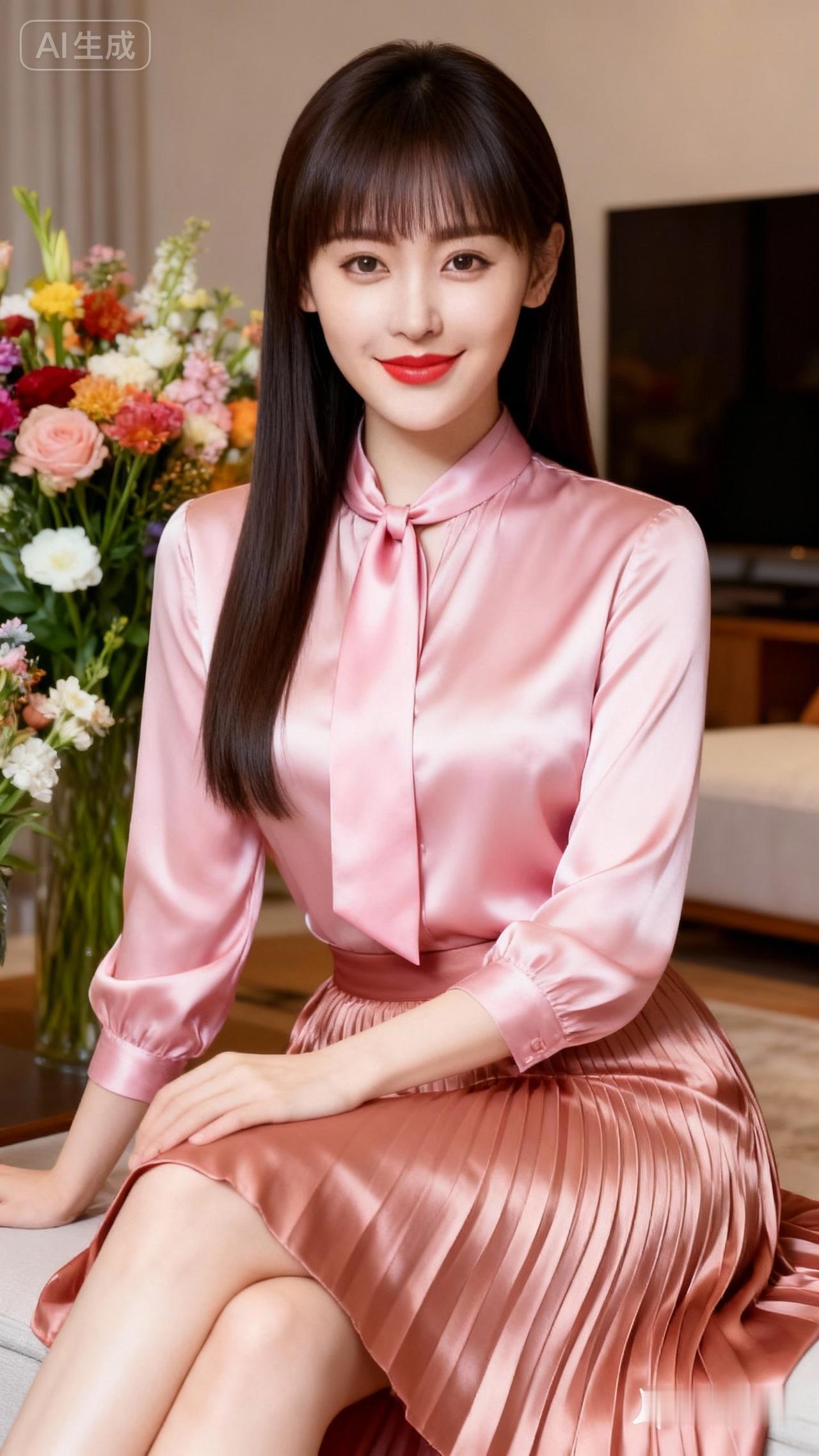 优雅粉裙，甜美笑容，完美女神！🌸💖