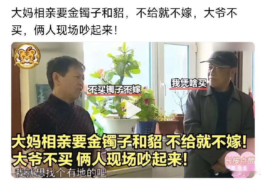 大妈来相亲，无理要求，大爷不答应，两人吵起来了。大妈经别人介绍认识了大爷，俩人认