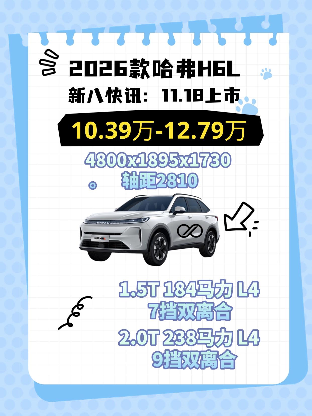 2026款哈弗H6L11.18上市10.39万～12.79万车身尺寸:48