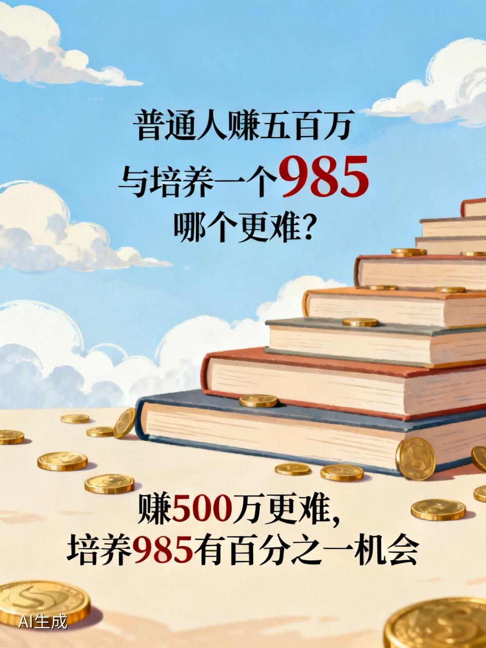 普通人赚五百万和培养一个985哪一个更难。肯定是赚500万更难啊孩子能不能考