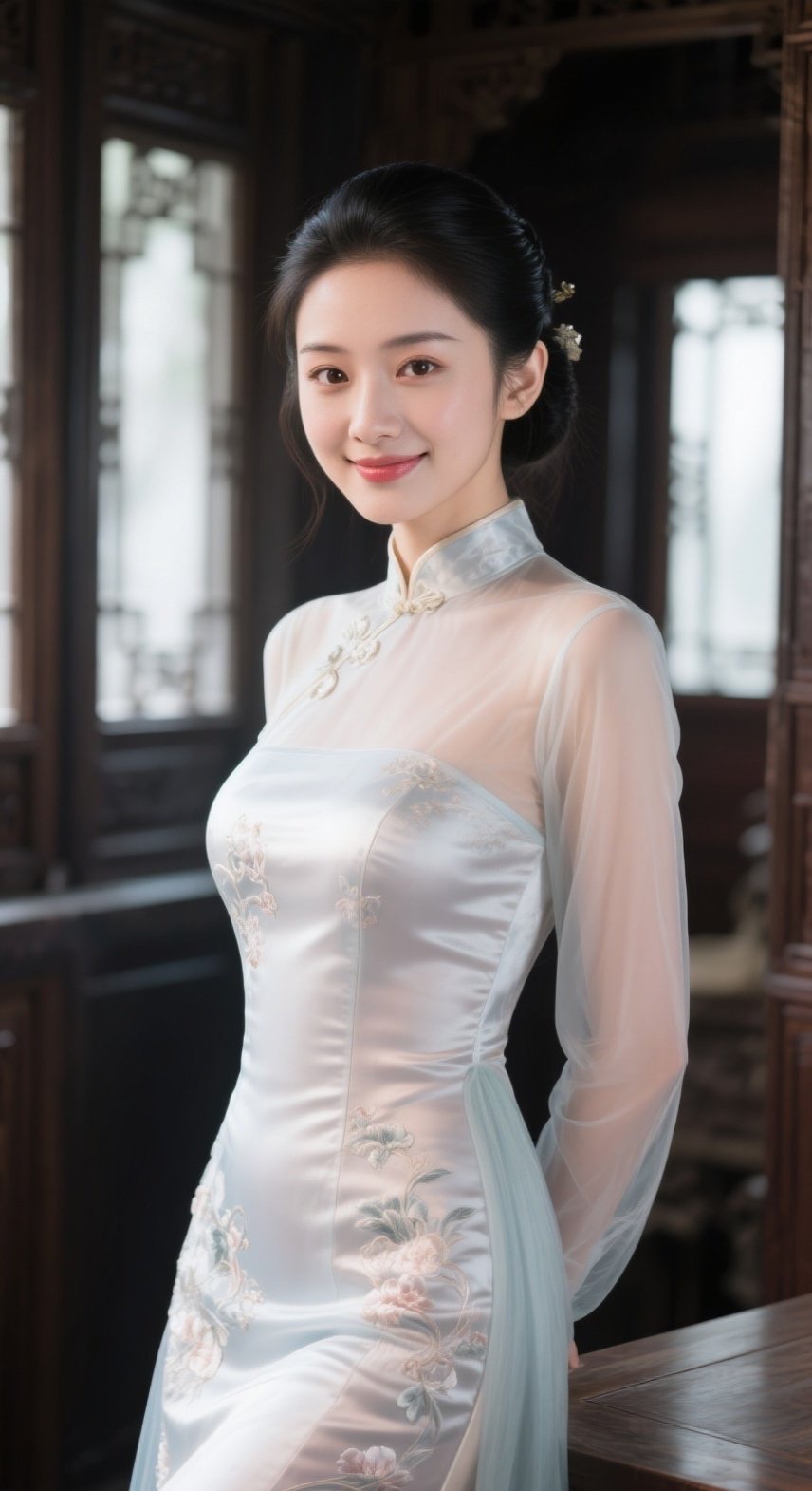 东方佳人旗袍修身，温婉如玉笑靥如花