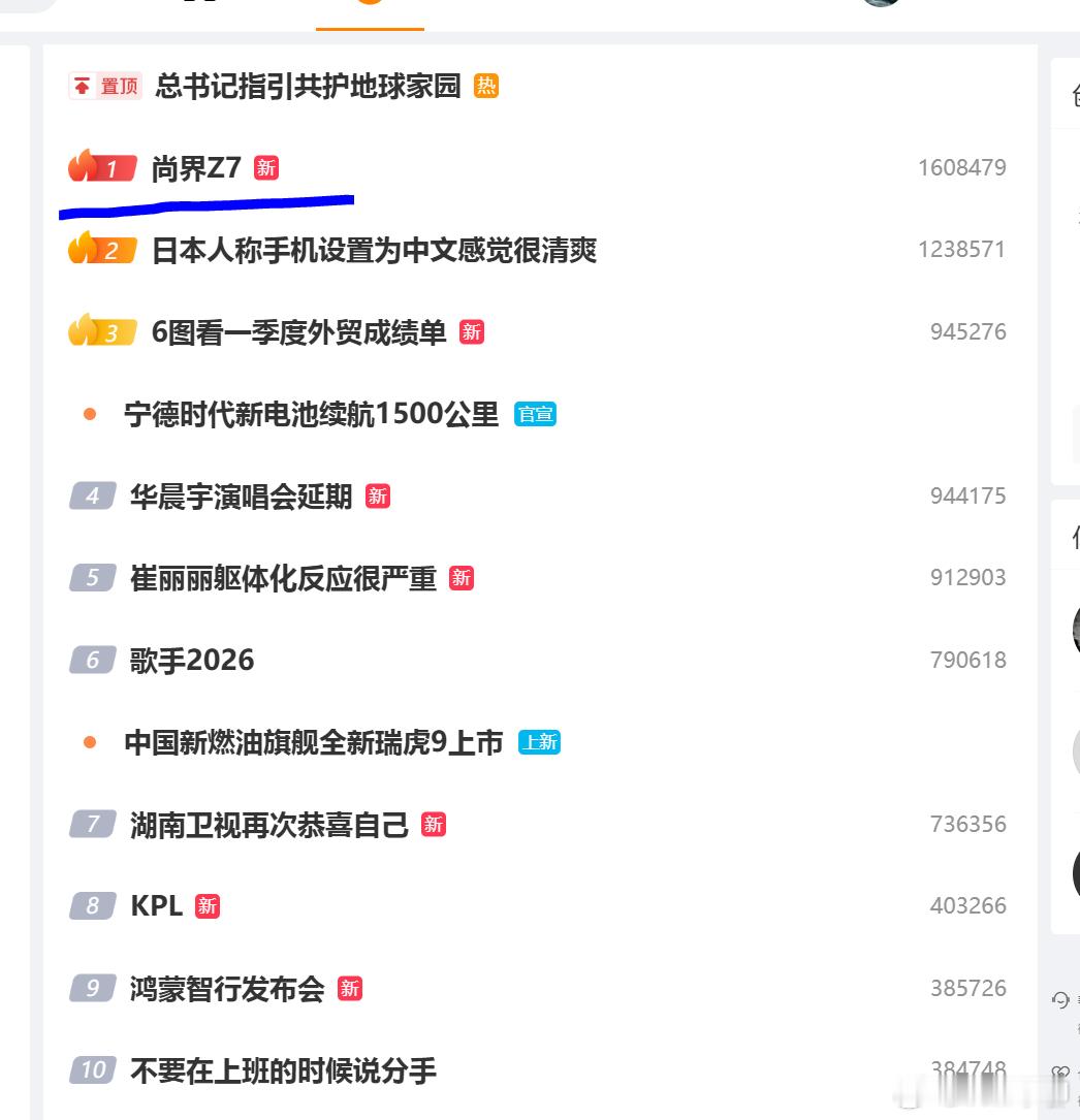 尚界Z7热搜第一啊。预定数量突破8万，就算只有20%锁单，也有1.6万辆了。Z7