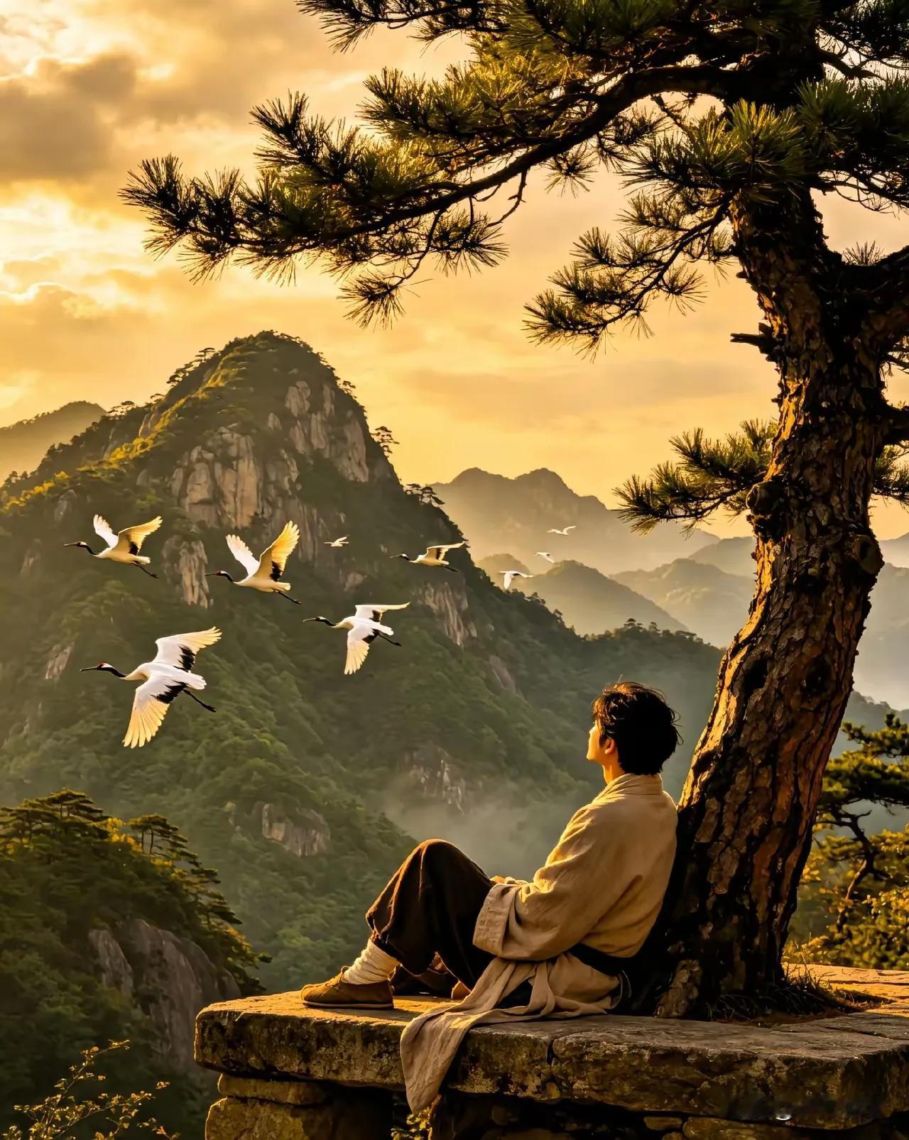 上联：闲来数尽峰头鹤下联：漫观天上几朵云