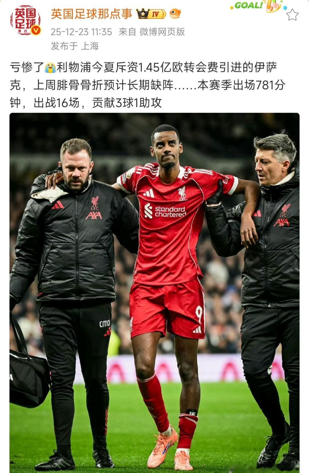 今年利物浦转会到底亏不亏？我们只看三大引援现在如何。伊萨克1.45亿，巨