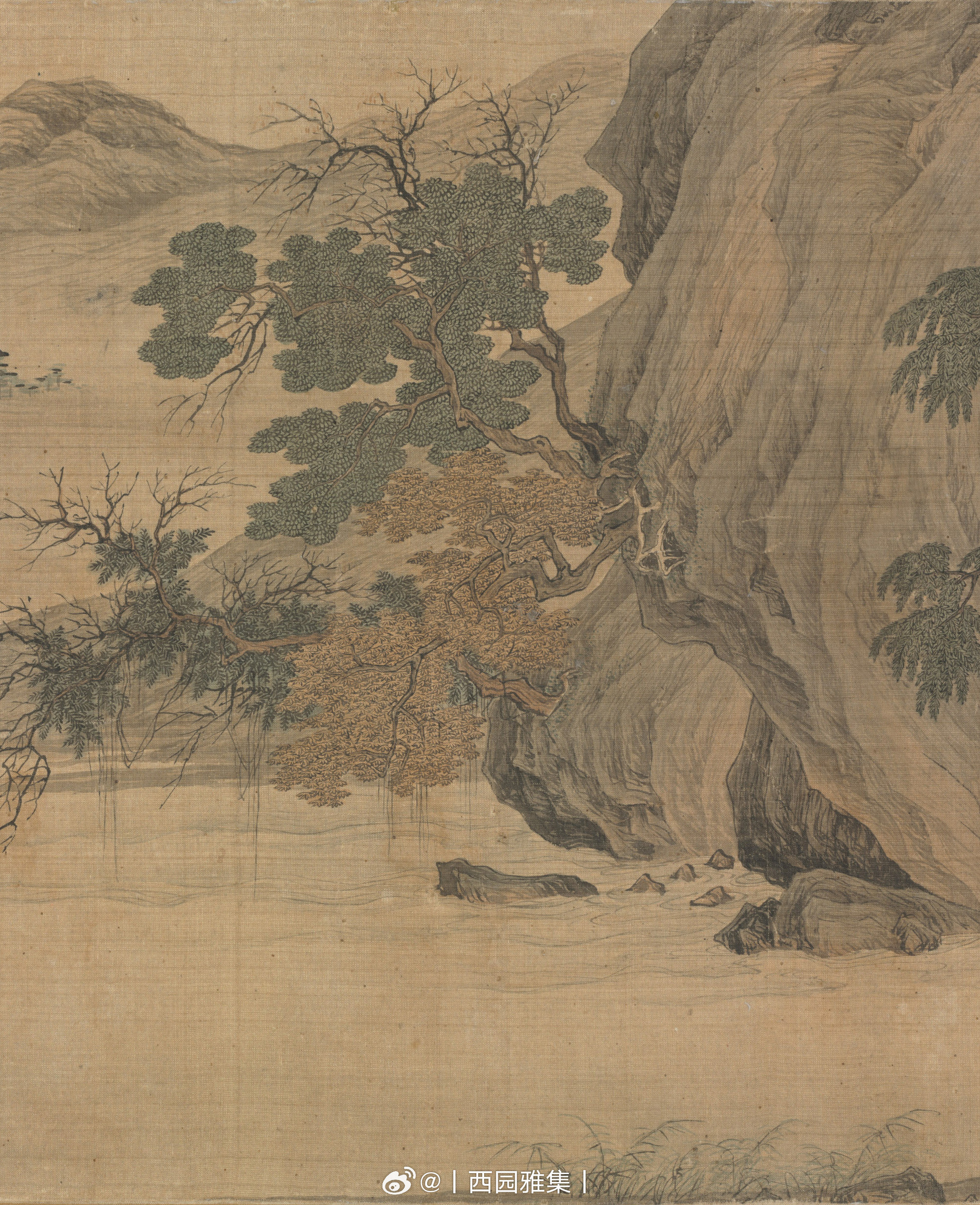 明唐寅秋山高士图卷绢本设色唐寅是一位放荡不羁的旷代才子，在琴棋书画方面均