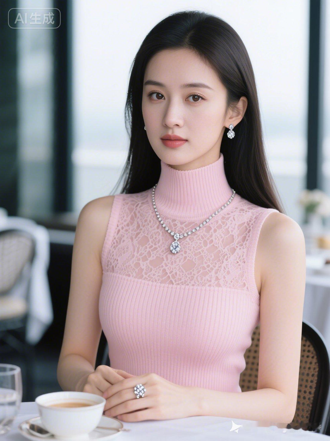 优雅粉裙，精致下午茶时光