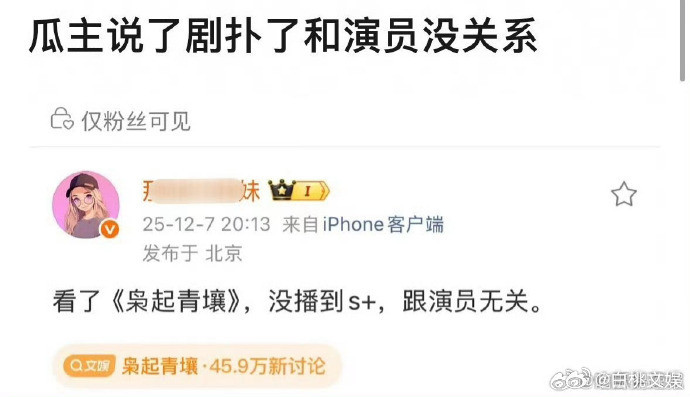 针对《枭起青壤》的播出成绩争议，瓜主出面给出说法，明确界定演员并非造成作品未达