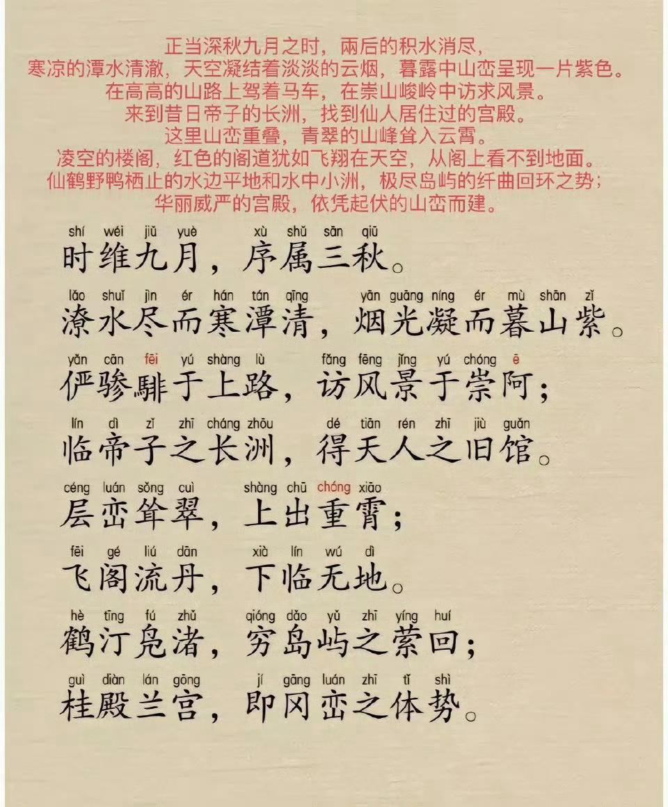 千古第一骈文《滕王阁序》的注音版带翻译