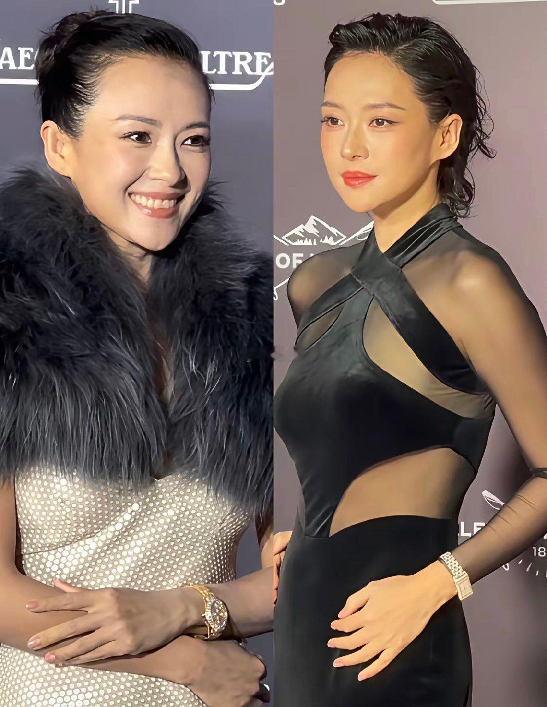 章子怡现在看着年轻许多，却少了当年自己的味道。反观童瑶，反倒更像早年的章子怡。​