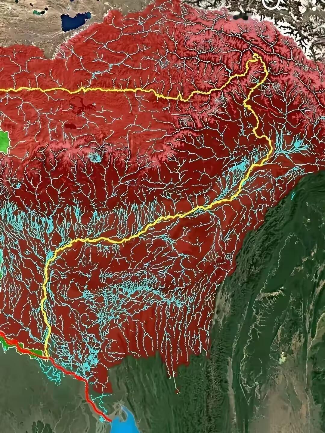 藏南地区的水系流域图，实在是太丰富了！藏南地区不缺水，因为属于热带季风气候和热带