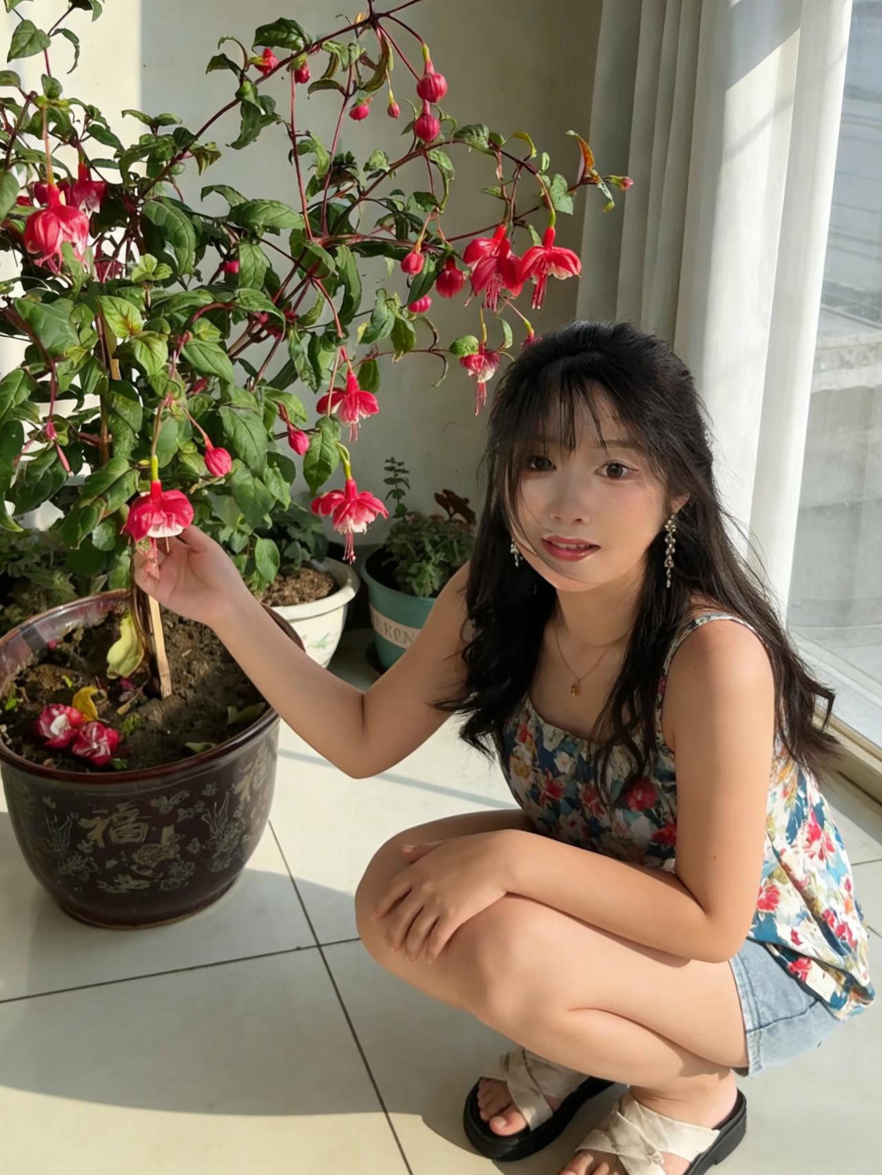 花影漫过肩头衣衫的纹路揉着花色指尖轻触香蕊和绽放的花说说心里话