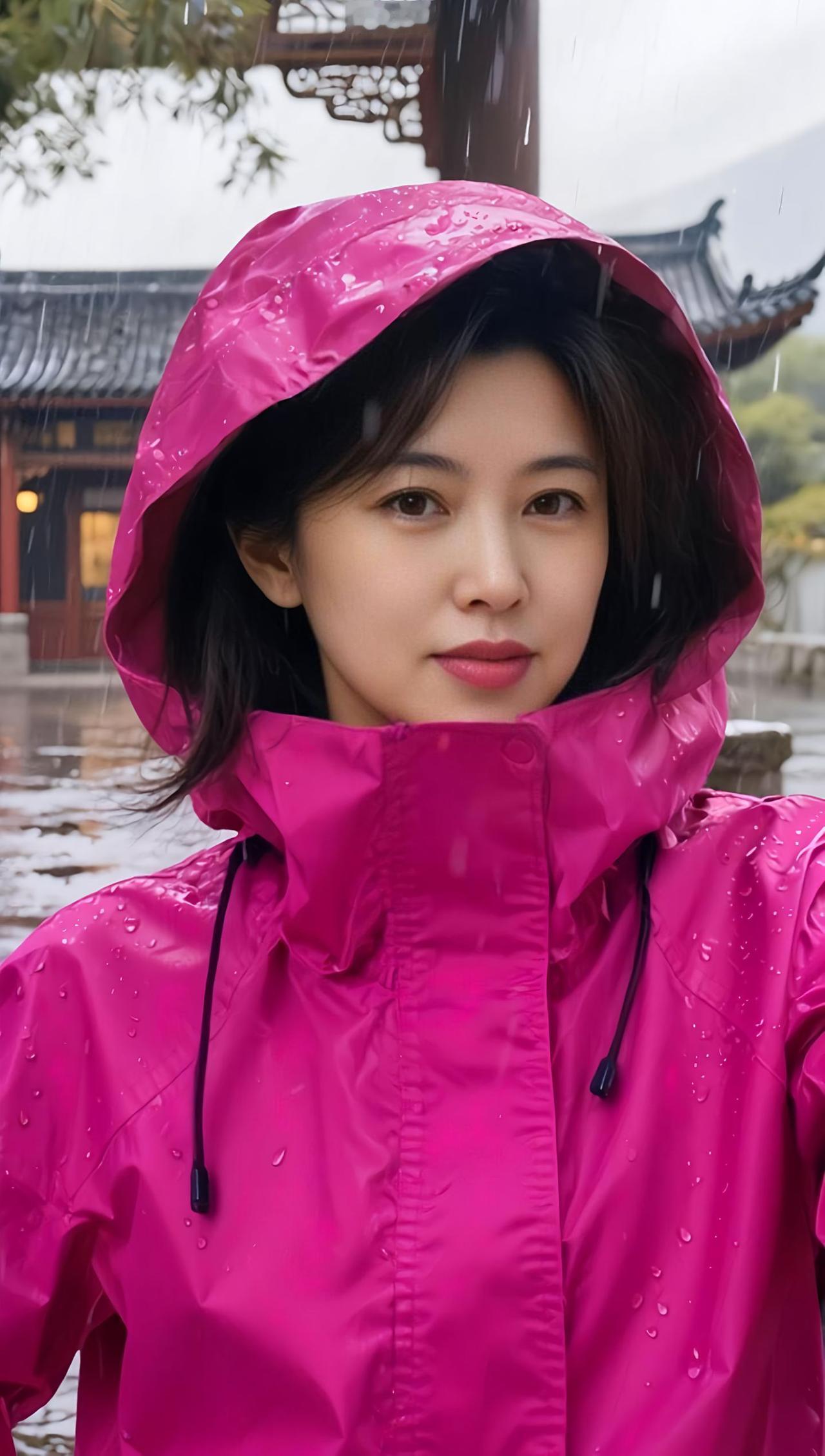 雨中漫步，粉衣少女，古风建筑，唯美意境