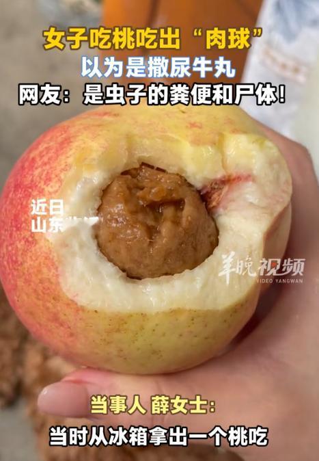 “活久见！”近日，山东临沂，一女子在家里吃桃时，竟意外发现桃子里面有一个“肉球”