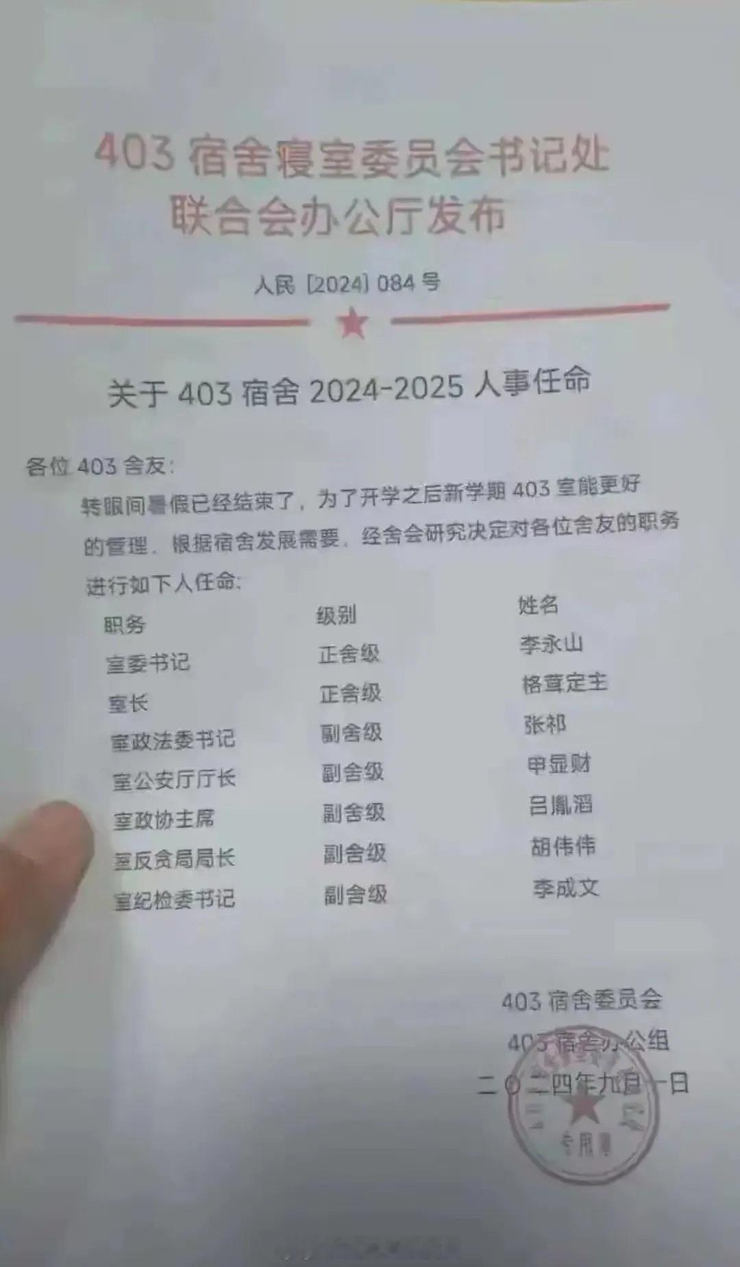 一个寝室八个人，全部都是官