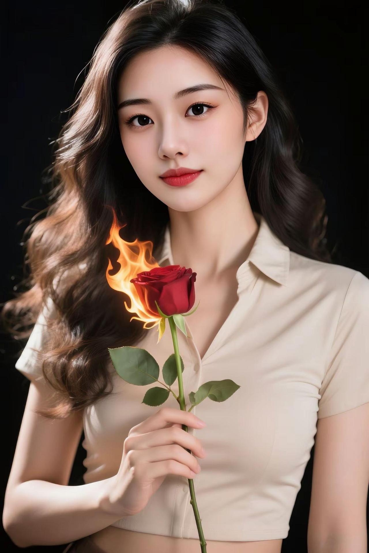 氛围感美女火焰玫瑰高级感写真