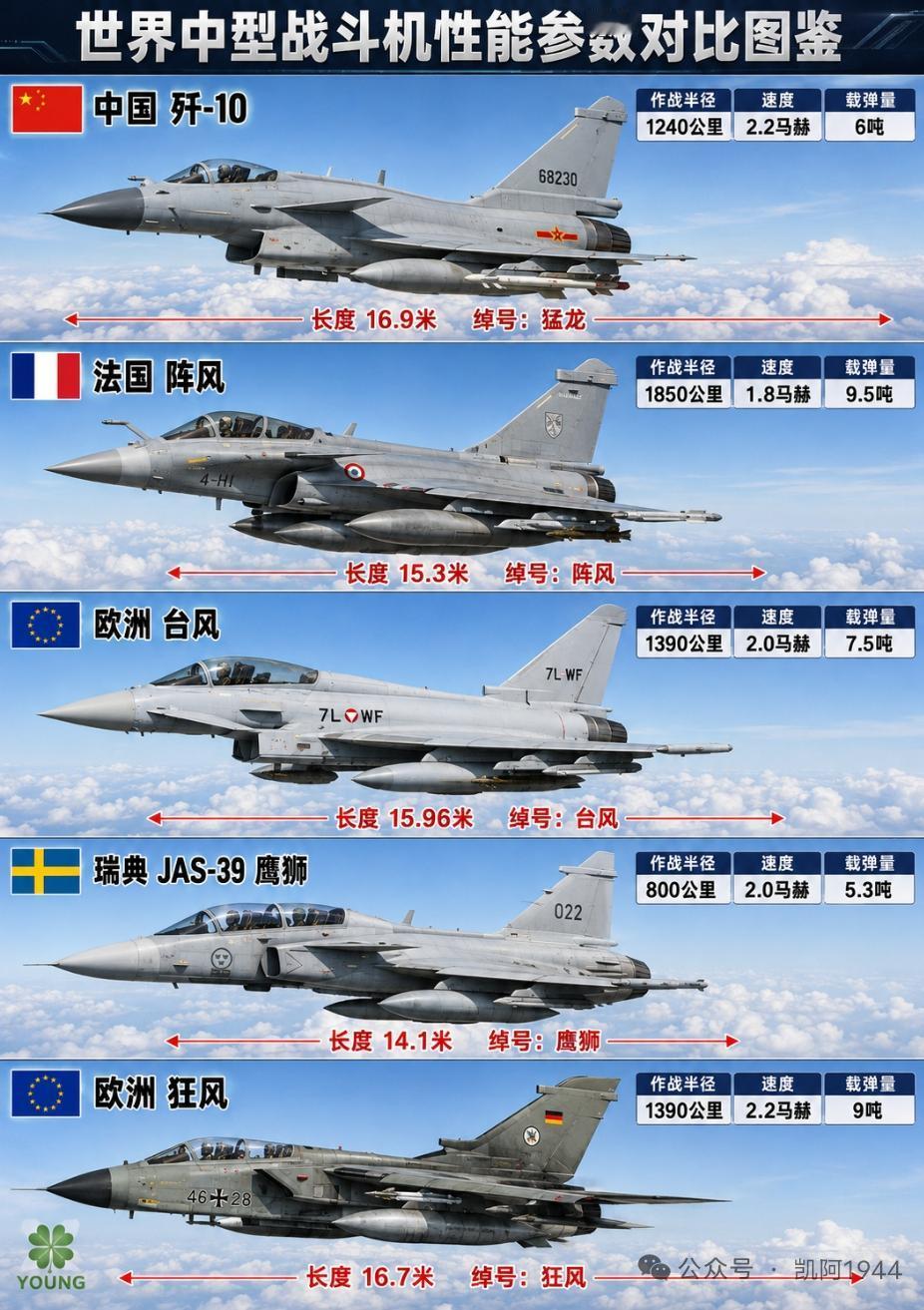 世界中型战机领域可谓高手如云。就拿中国歼-10来说，它可不是单一型号，从19