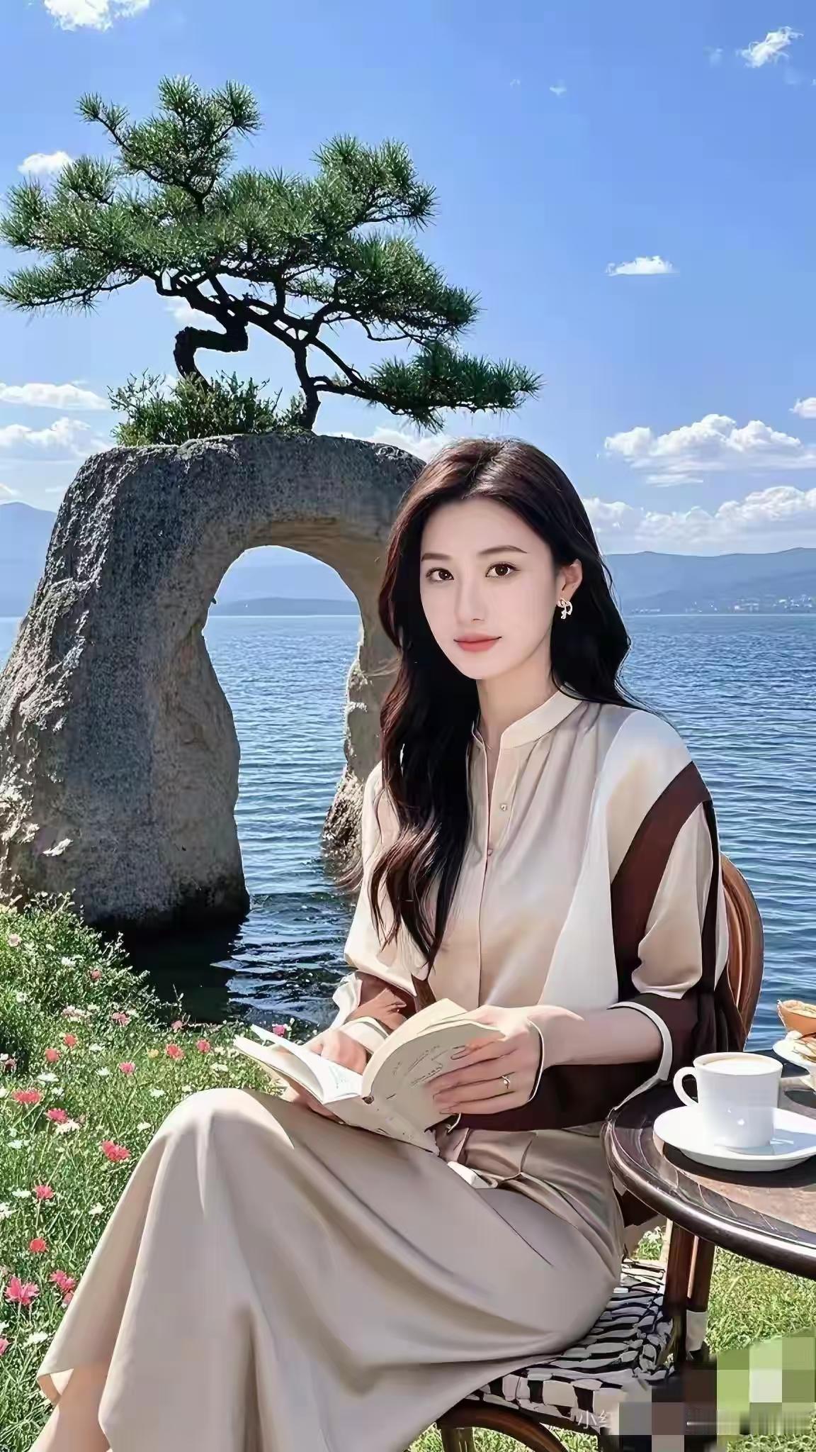 四块玉·妙景水石门，青松顶。倩影临流诵声清，奇姿秀色相辉映。景自幽，人