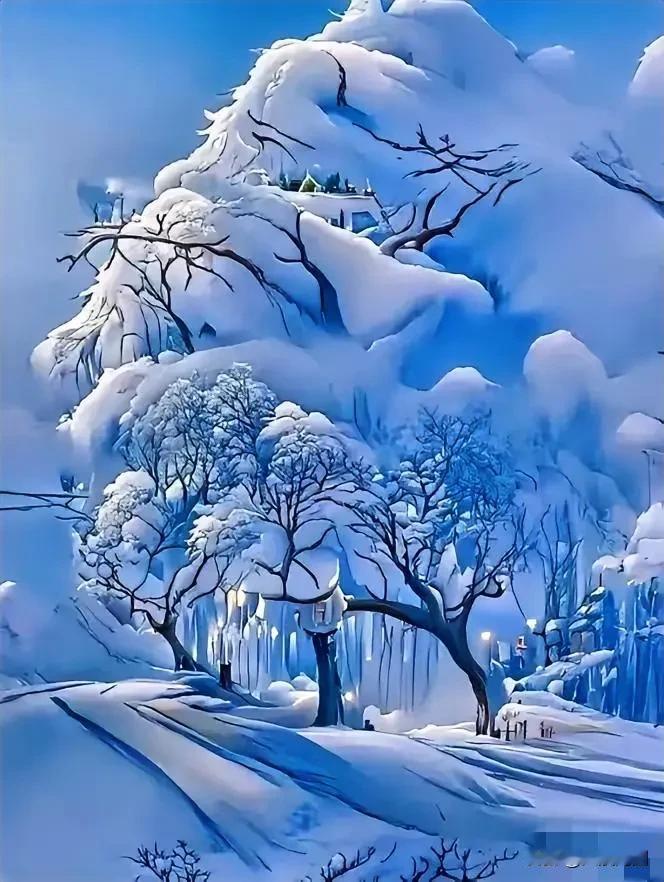 冬日仙境，宛如被冰雪封存的梦幻世界。冬季冰封美景梦幻雪景照冰雪童话奇观冰雪