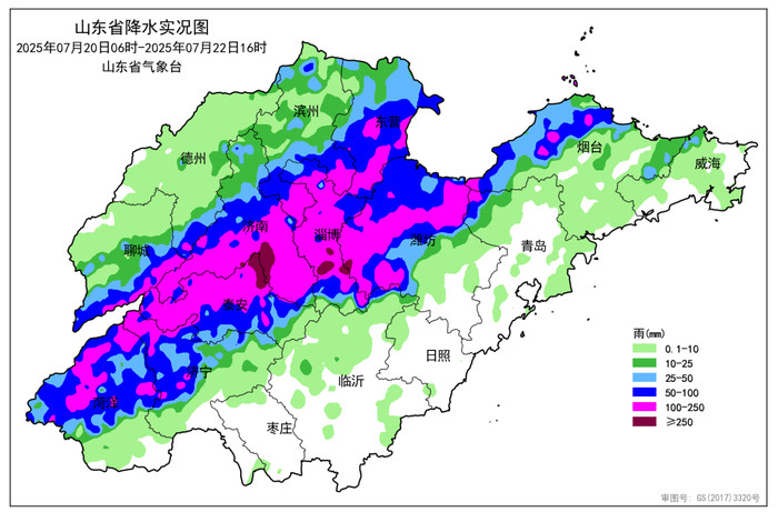 山东10市已现大到暴雨局部大暴雨, 最大雨量点位测得降雨516毫米