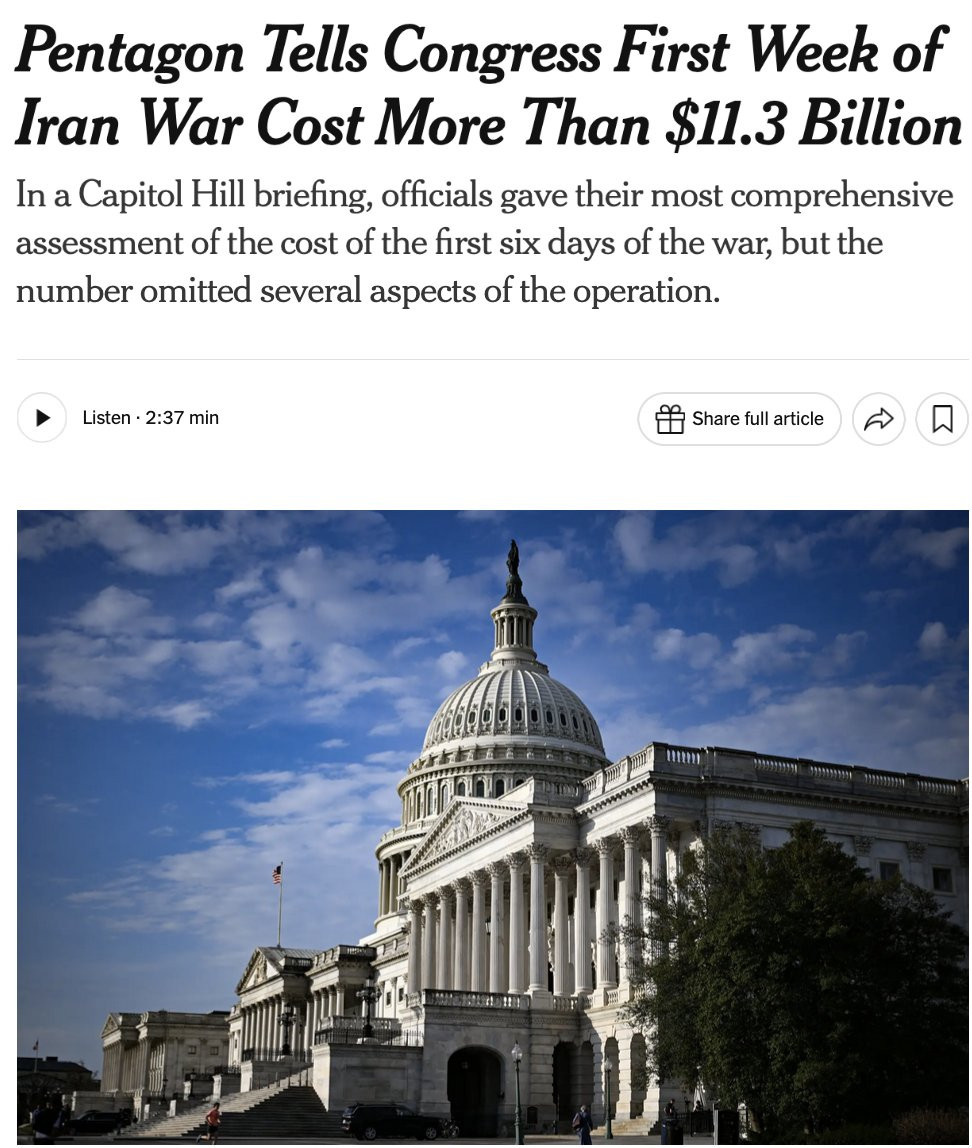 美伊以冲突军事Ai新视野美伊冲突最新成本核算，第一周耗资之前算是60亿美元，新