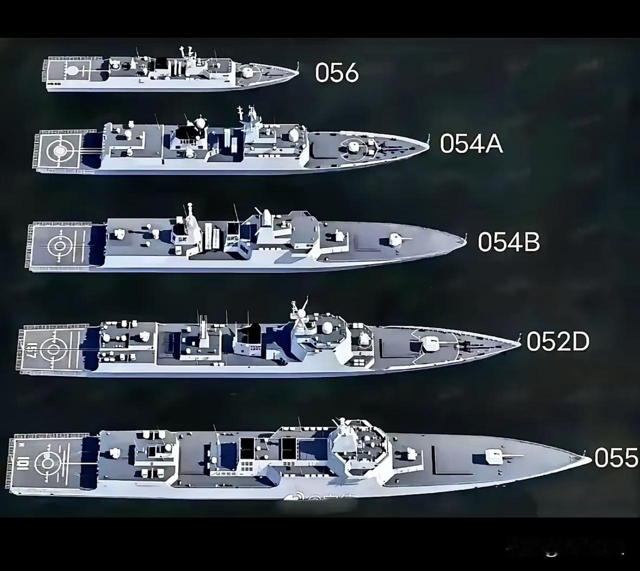 我国各类型战舰尺寸比例一览，大家直观感受一下055大驱到底有多大，有多帅气！