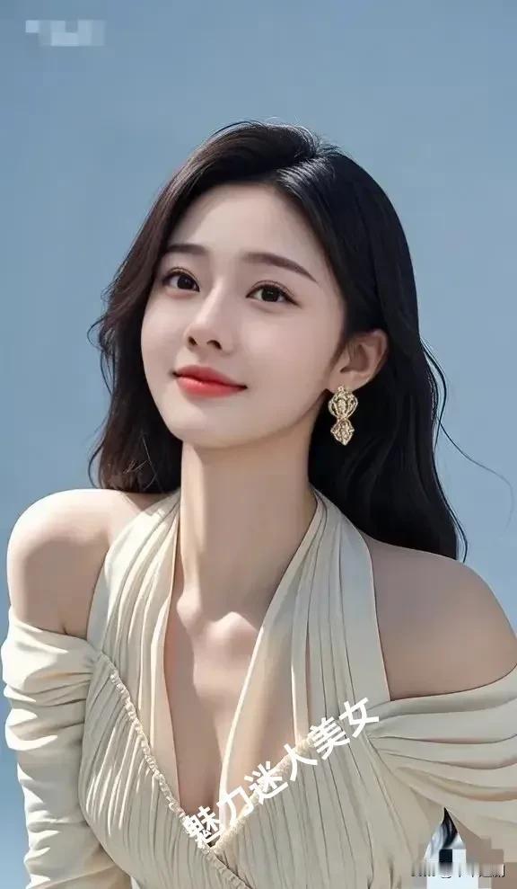 女人味是指女人什么?她一袭浅杏色露肩裙，衬得肩颈线条优雅迷人，耳畔金饰摇曳生姿