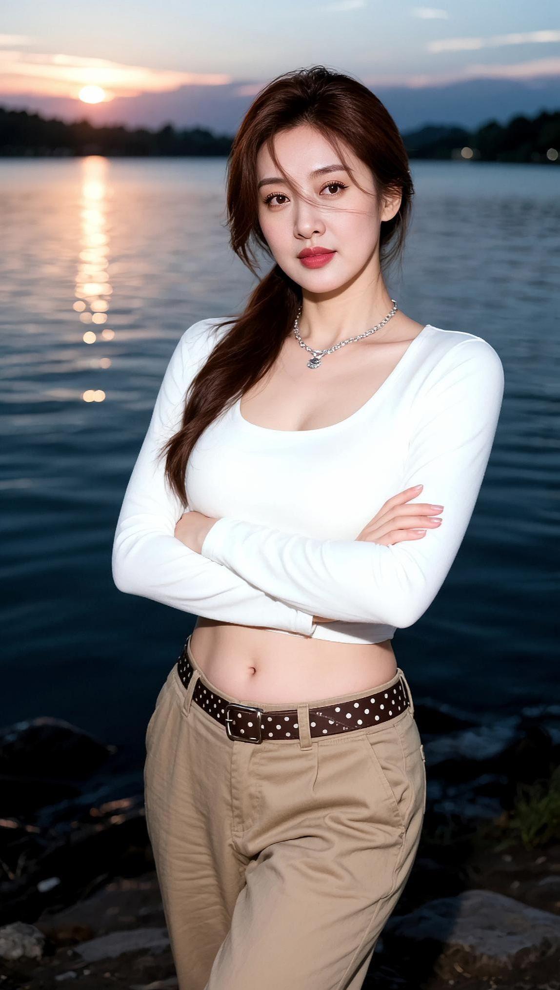 AI湖畔夕阳写真抖音ai创作自然美景美照形象照