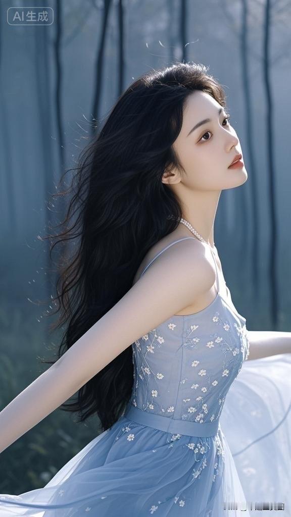 梦幻少女风，温柔蓝调，花海中的仙子