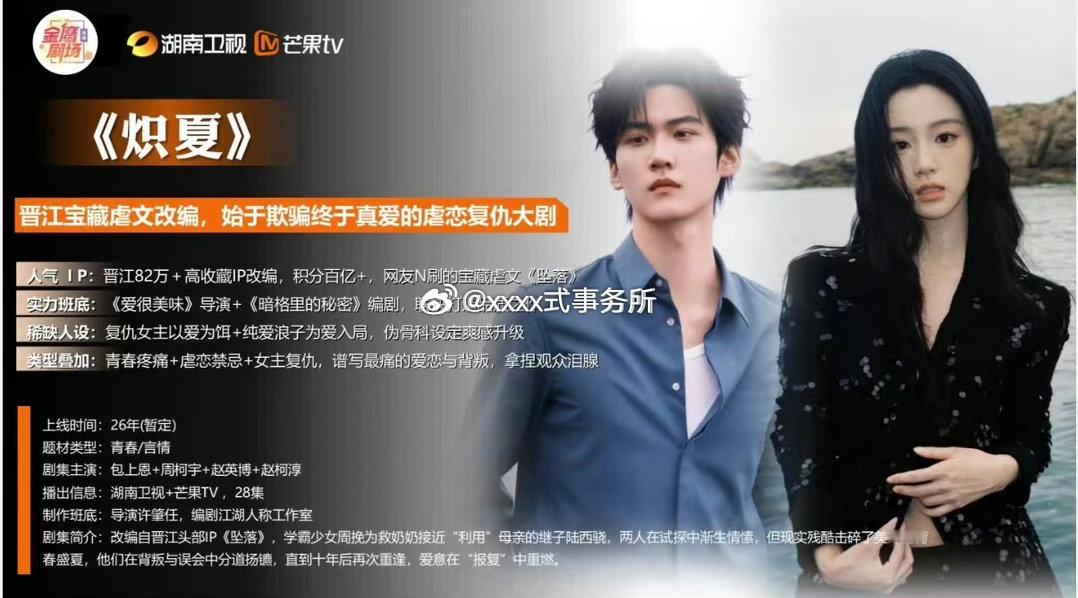 周柯宇包上恩主演炽夏6.16湖南卫视黄金档播出