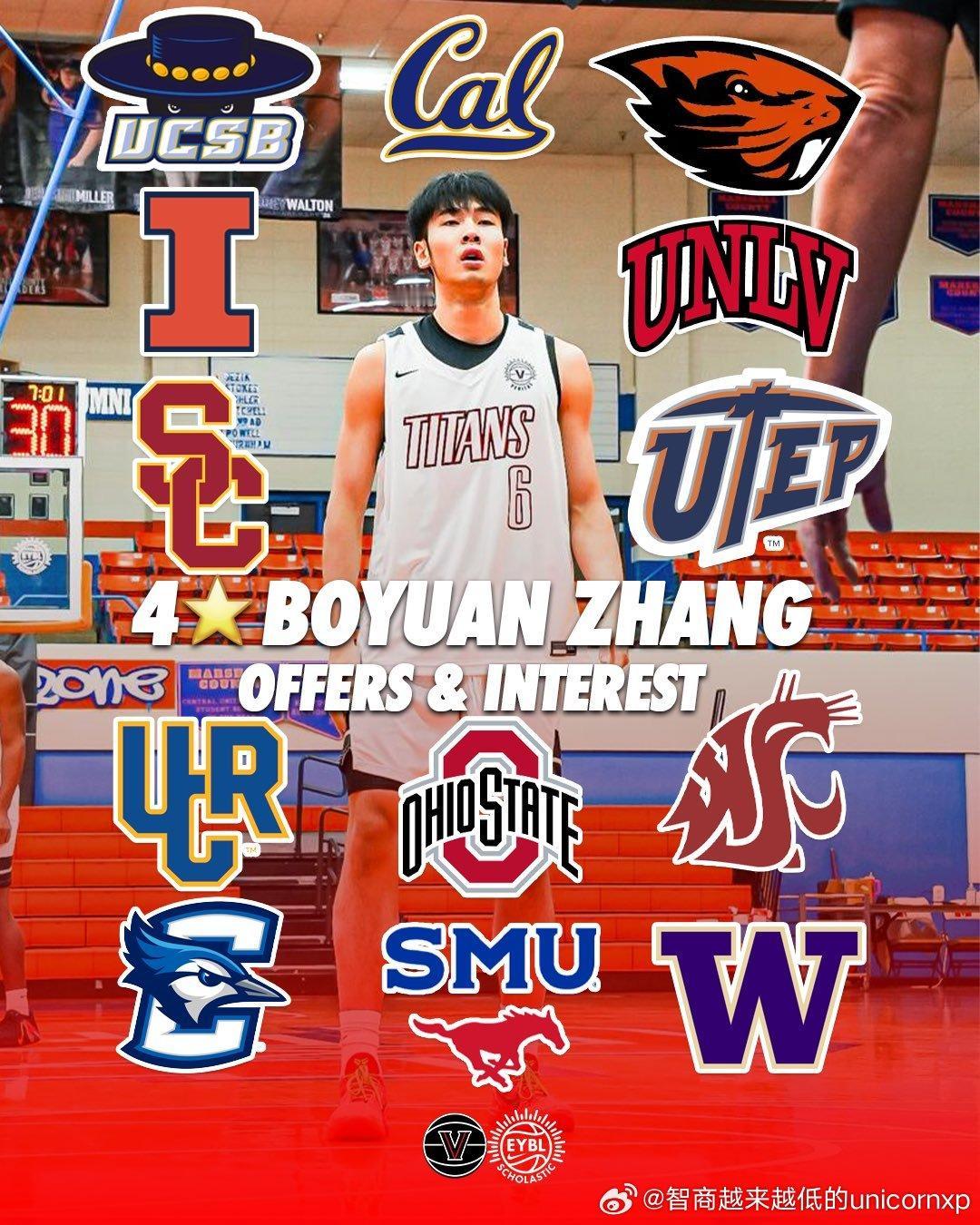 四星高中生！张博源才打了13场比赛收获13份大学邀请信早几天有美国媒体把张博