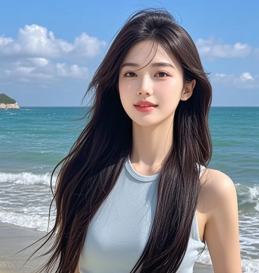 修身短裙凸显曼妙身姿，海边女子尽显青春活力