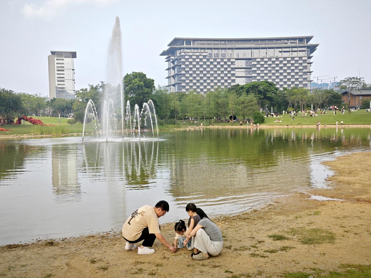 这是4月19号的深圳香蜜公园，有一段时间没来。对面的香蜜湖国际会议交流中心已经建
