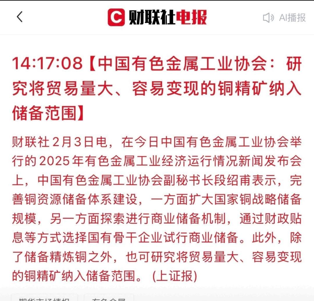 铜精矿被纳入储备范围，这绝非资金立刻炒作铜价、追捧相关个股的信号。在当下市场节点