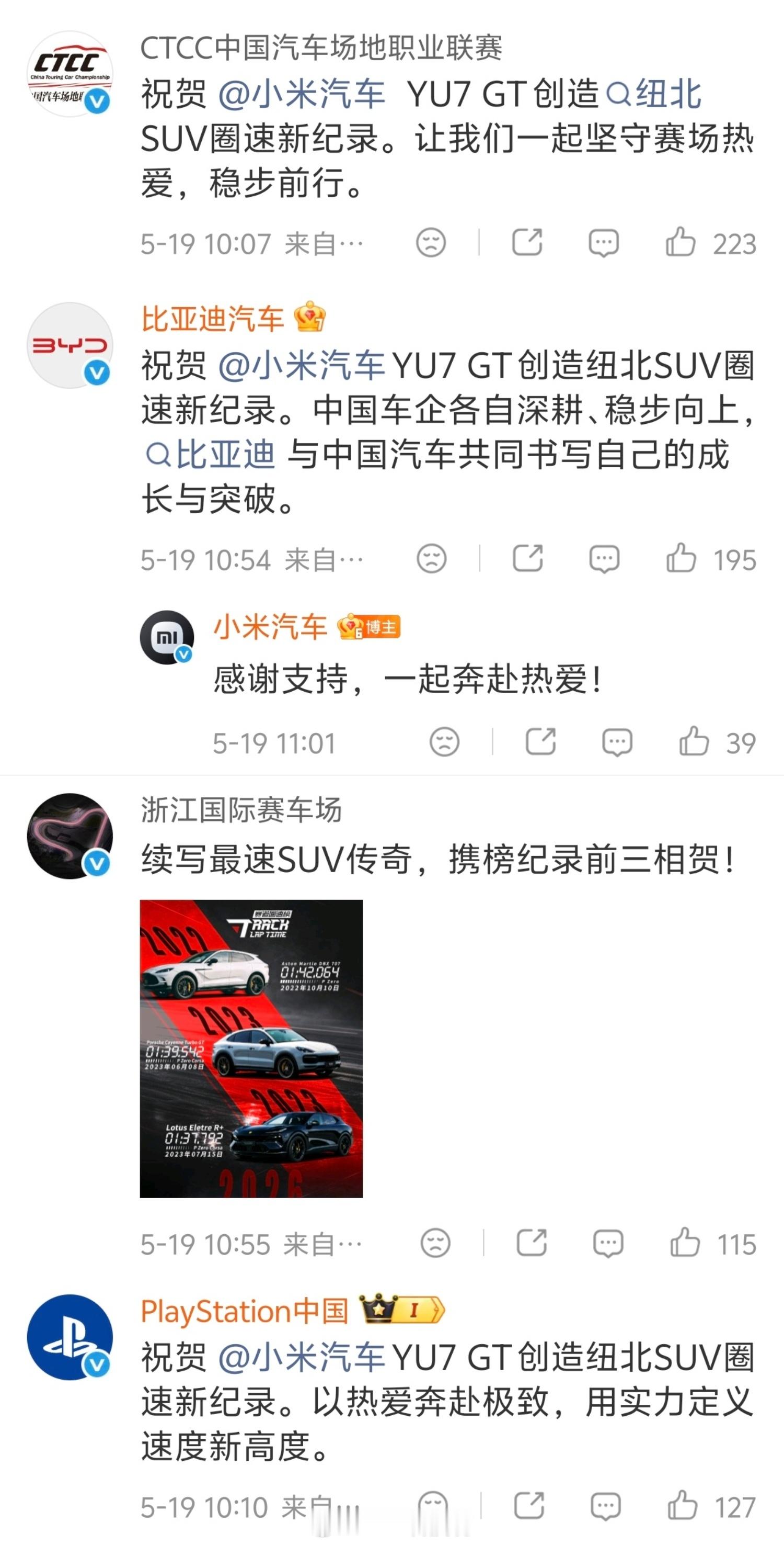 多方祝贺小米YU7GT新纪录把国外百万+的豪车干下，小米纯血GT，再一次靠强悍实