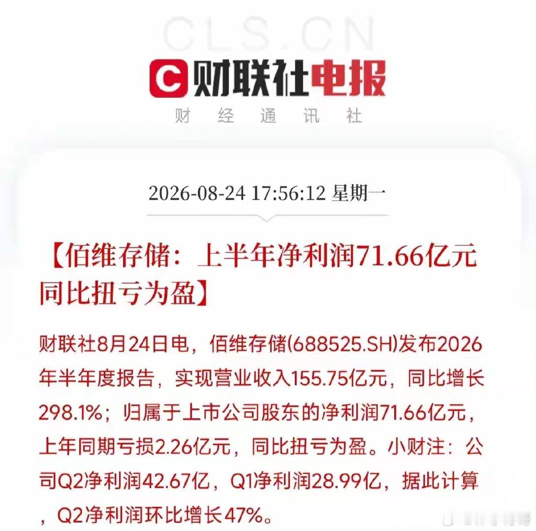 看到佰维存储这份半年报，我第一反应是：没搞错吧？71.66亿净利润。去年这个时候亏了2.26个亿。一