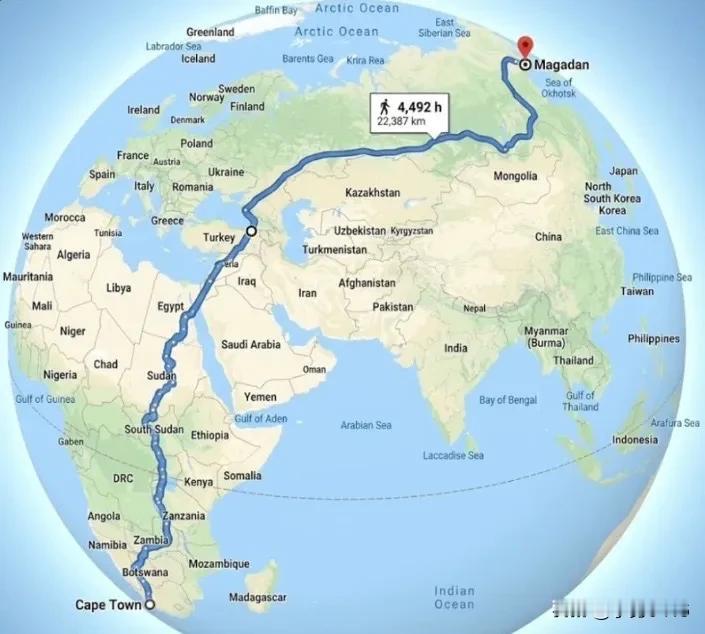 世界上一个人能走的最长的路……地球上理论上能走的最长的道路从开普敦延伸到马加