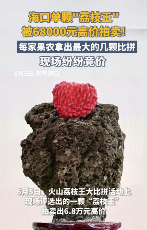 “有钱任性！”6月5日，海南海口，一颗荔枝卖出68000元的高价，结果竟然当场被