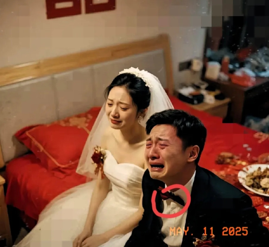 一对新婚夫妻，刚办完酒席回到新家，还没等享受二人世界，男人突然崩溃大哭。亲戚们围