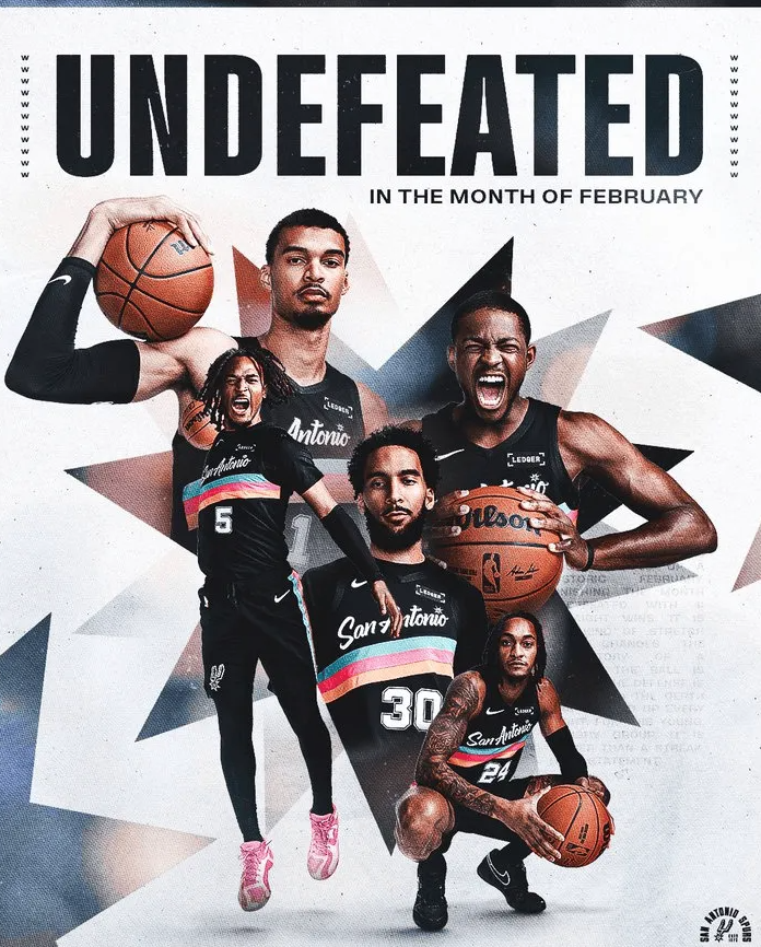 马刺官方更新动态，晒出一张海报与球迷分享：“我们是NBA历史上第一支在一个月内